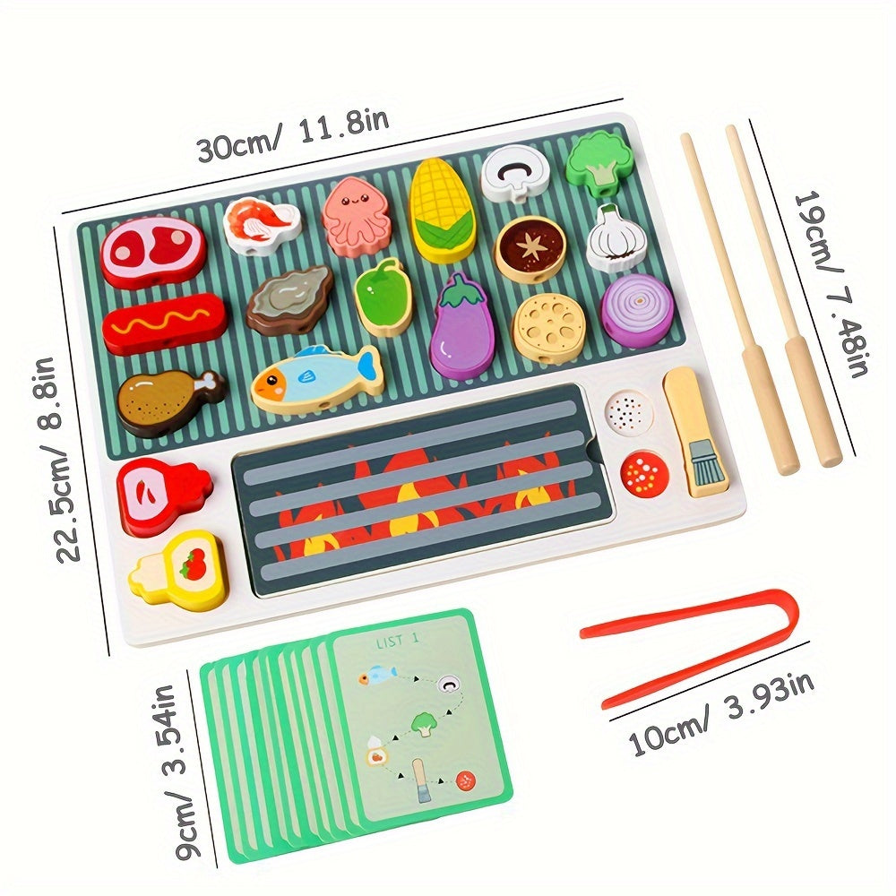 Kizh Wooden BBQ Playset Pretend Grill & Camping Cooking Toy Kit for Youngsters