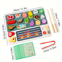 Kizh Wooden BBQ Playset Pretend Grill & Camping Cooking Toy Kit for Youngsters