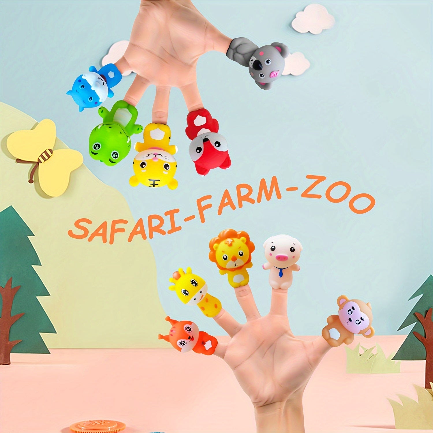 10pcs Rubber Animal Bath Finger Puppets Easter Basket Stuffers Egg Fillers