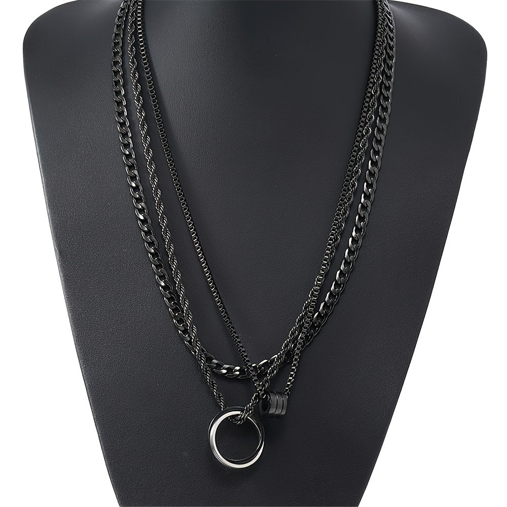 3pcs Men's Stainless Steel Twisted Chain Necklace