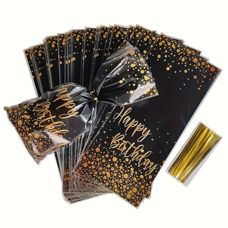 50pcs Small Golden Cellophane Treat Bags Dot Goodie Bags With Twist Ties