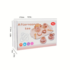 Wooden Tea Party Set for Kids Afternoon Tea Dessert Cake Teapot Cups