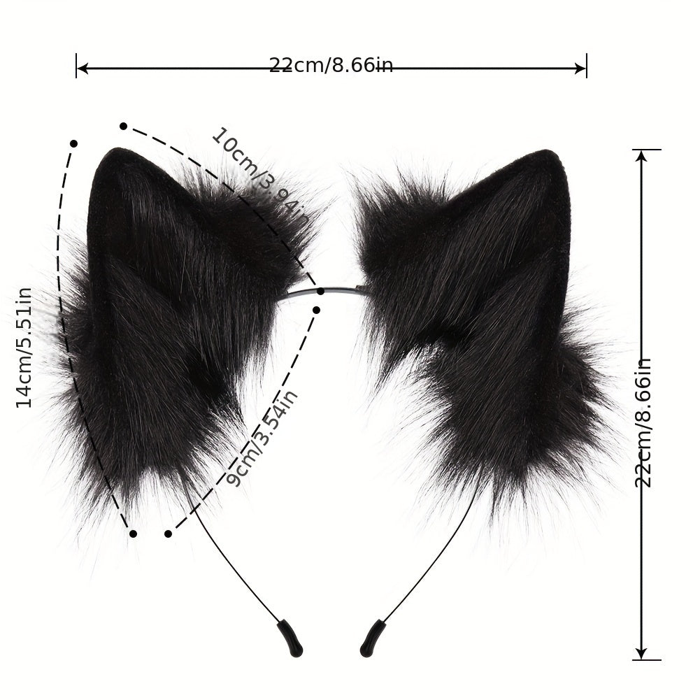 Fox Ears Hair Hoop Beast Tail Furry Halloween Plush Cosplay Set