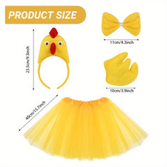 Adorable Chicken Costume Set, 3D Headband, Bow Tail, Short Skirt, Party Dress Up