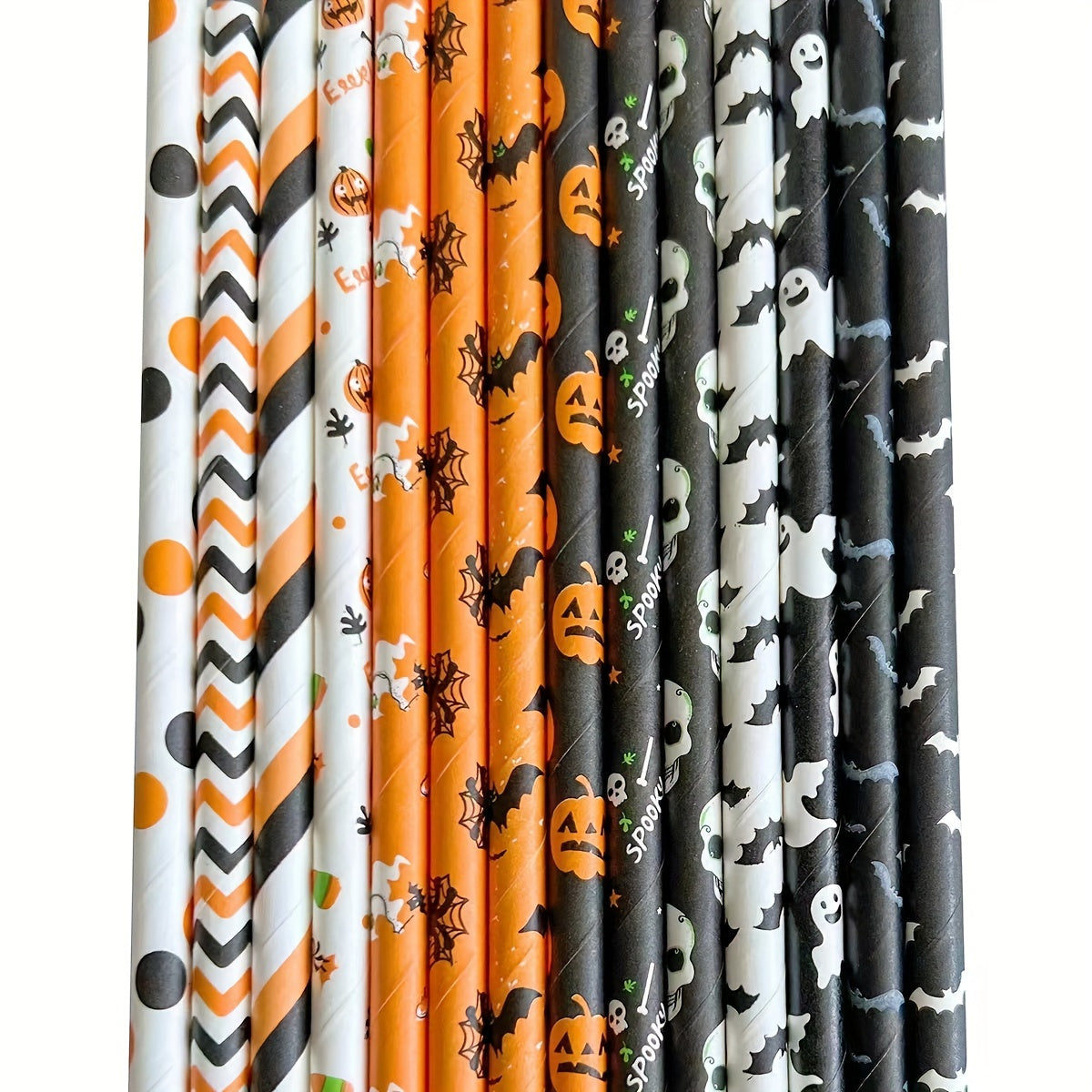 Halloween Paper Straws 50 Pack Biodegradable Skull Patterns Cocktail Accessories