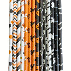 Halloween Paper Straws 50 Pack Biodegradable Skull Patterns Cocktail Accessories