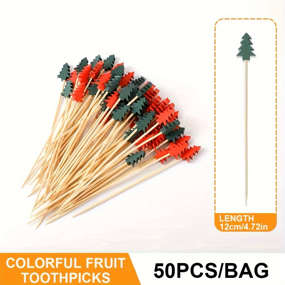 50 Pack Bamboo Christmas Tree Cocktail Picks with Leaf for Appetizers