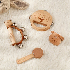 Wooden Bear Shaped Baby Rattle Bell Toy