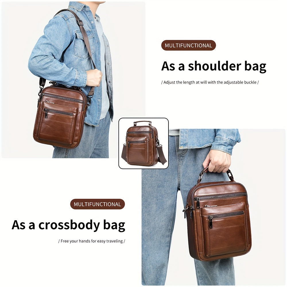 Casual Men's Leather Messenger Bag Shoulder Bag with Multiple Pockets