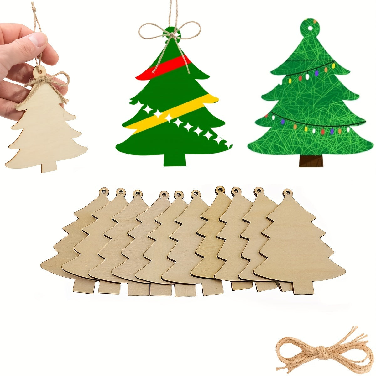 10pcs Wooden Hollow Out Christmas Tree Decorative Hanging Ornaments