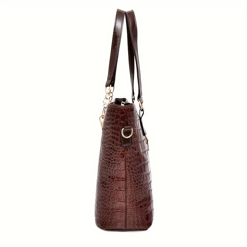 6 Pc Crocodile Pattern Bag Set Women's Shoulder Tote Handbag