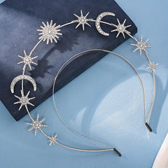 Glam Star & Moon Headband Alloy Crystal Accent Comfortable Wear