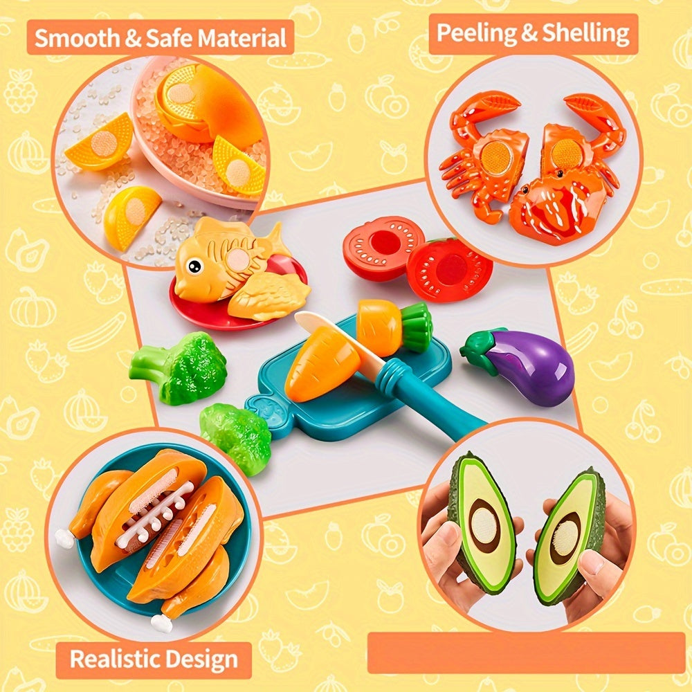 SHIMFUN Play Food Kitchen Playset for Toddlers Cutting Board Fruits Vegetables