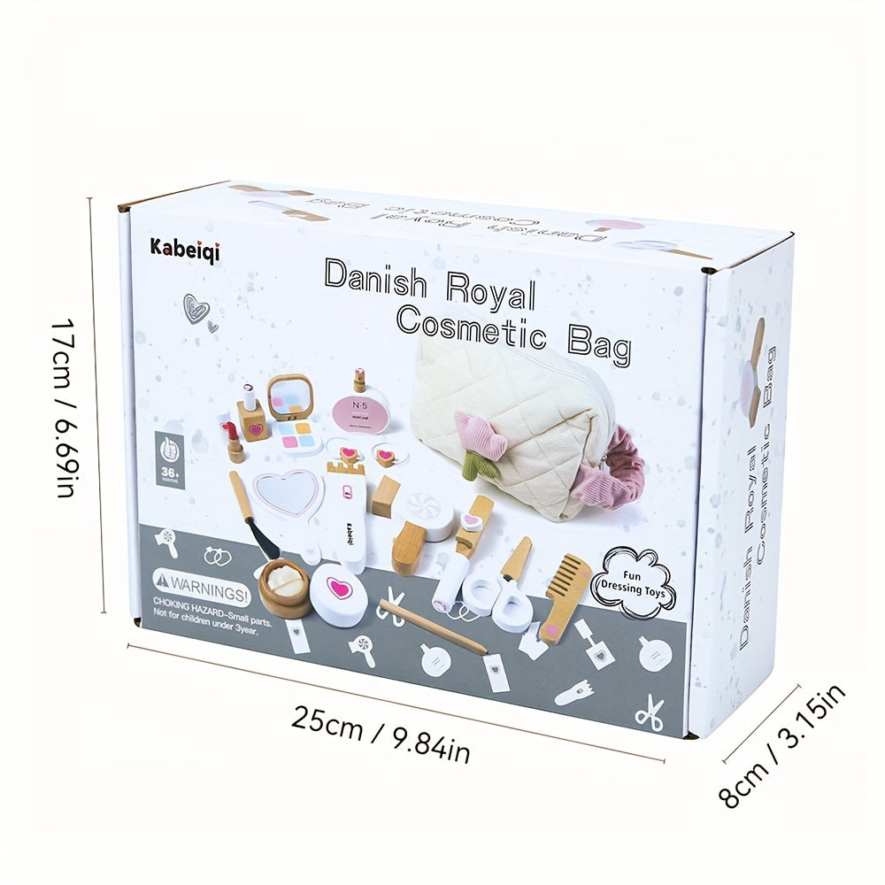 Wooden Pretend Play Makeup Set for Girls Kit with Realistic Cosmetics