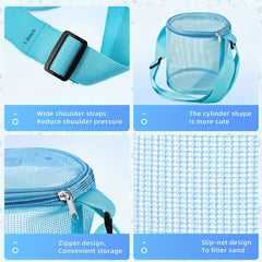4pcs Beach Toys Mesh Bag Shell Collecting Adjustable Straps Zipper Sand Party Ac