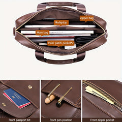 Men's Leather Briefcase Shoulder Bag Classic Large Capacity Crossbody Bags