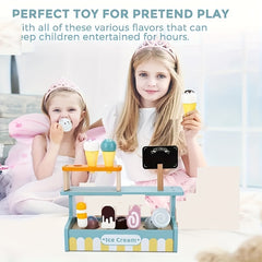 Wooden Ice Cream Counter Game Set Pretend Play Kitchen Food Toy Gift Boys Girls