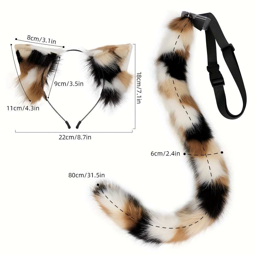2pcs Faux Fur Cat Tail & Animal Ears Set