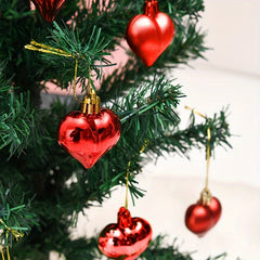 12pcs Red Heart Shaped Ornaments for Whimsical Christmas Tree Decor