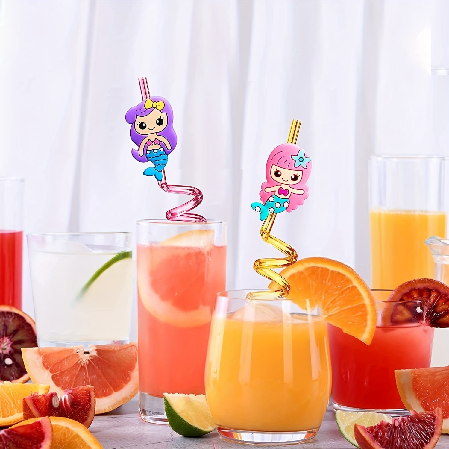 4pcs Mermaid Straw Party Favors Colorful Cartoon Design