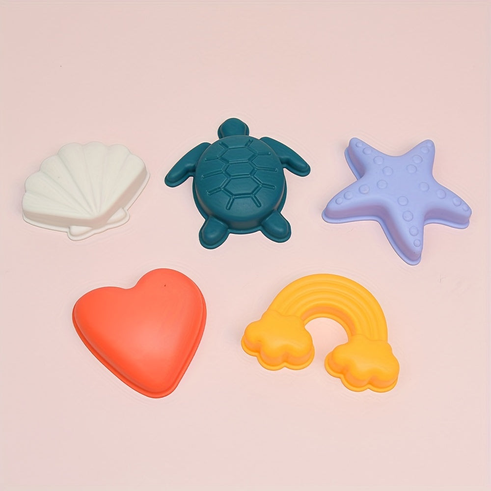 7pcs Silicone Beach Toys Ocean Style Kids' Beach Toys Bucket Shovel Sand Molds