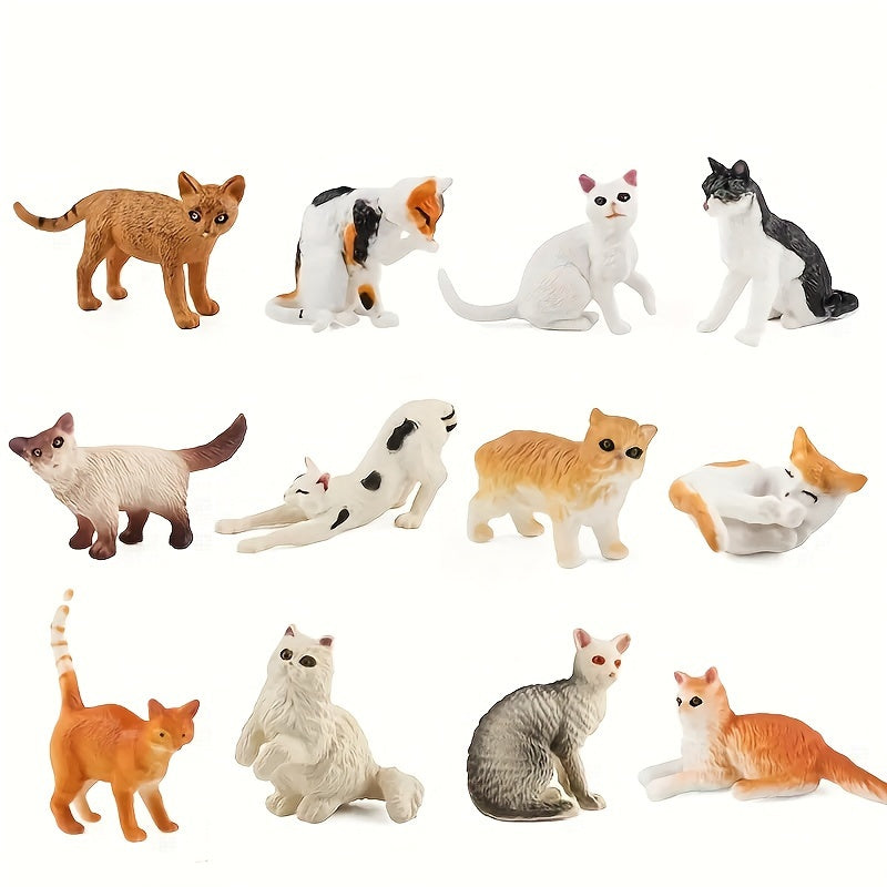 Realistic Grey & Orange Cat Figurine Set, Cat Flower Cat Home Decorations