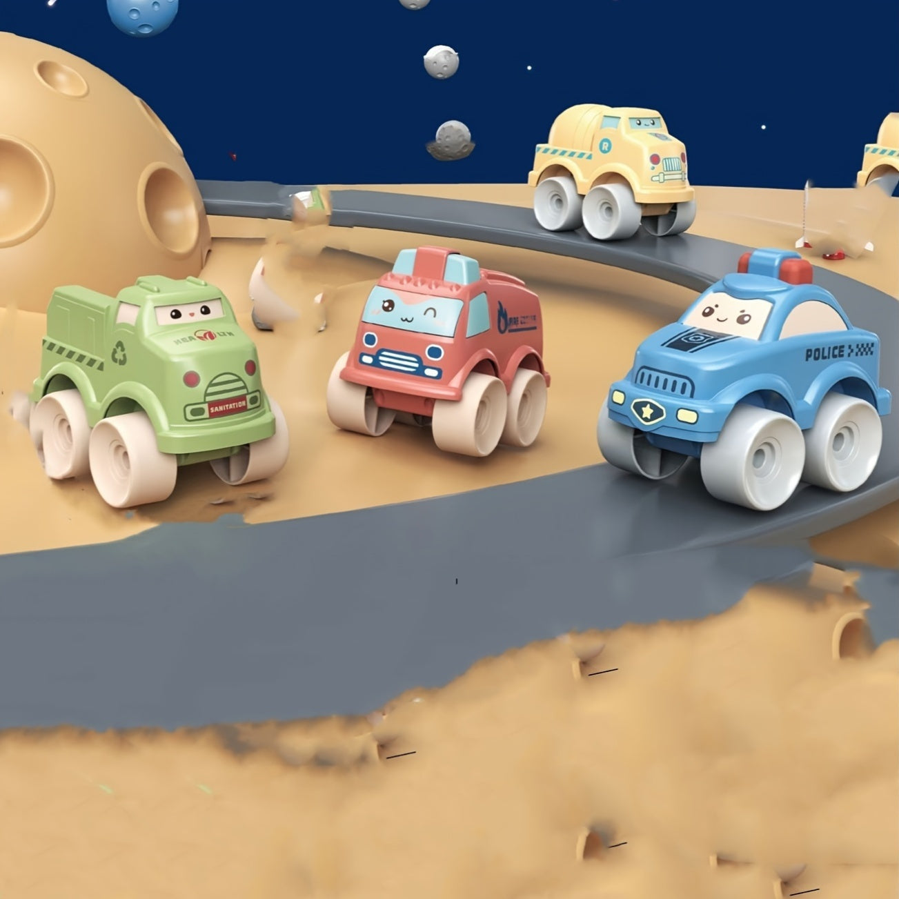 4 Cartoon-Inspired Kids' Toy Vehicles Inertia Space Cars Playset