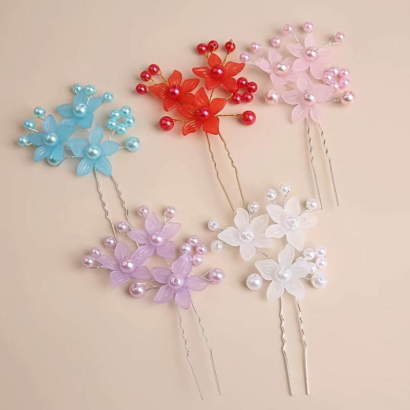 Sweet Flower U Shape Hairpin Girls Party Wedding Princess Hair Accessories
