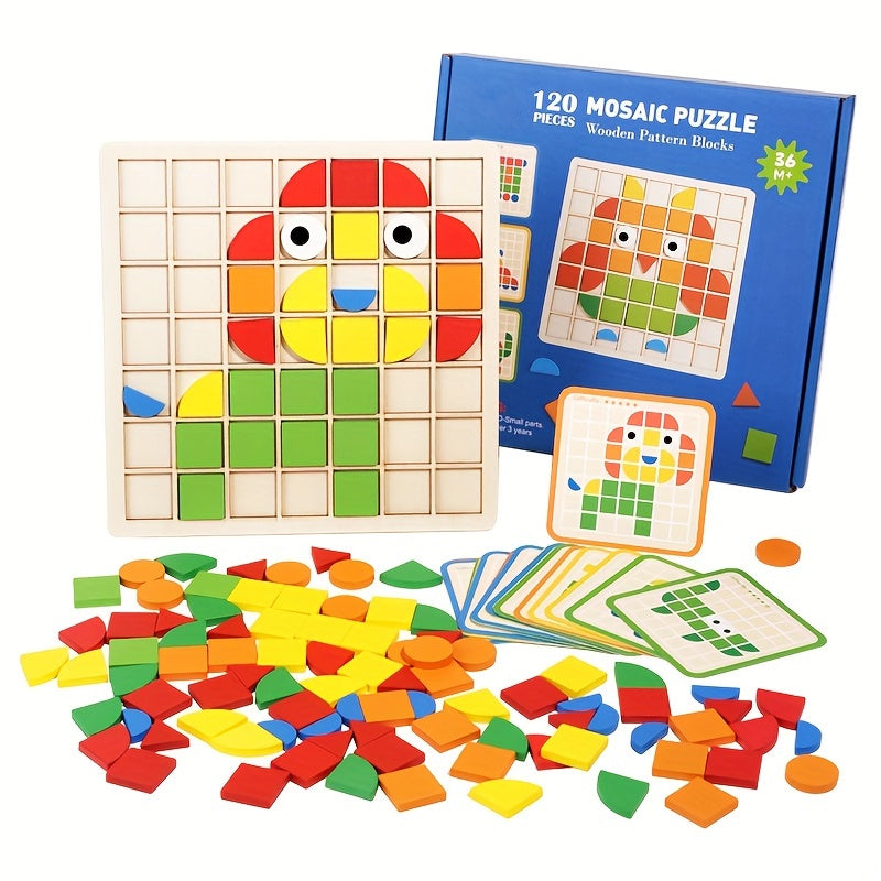 Early Education Puzzle Wooden Three dimensional Mosaic Puzzle Building Blocks