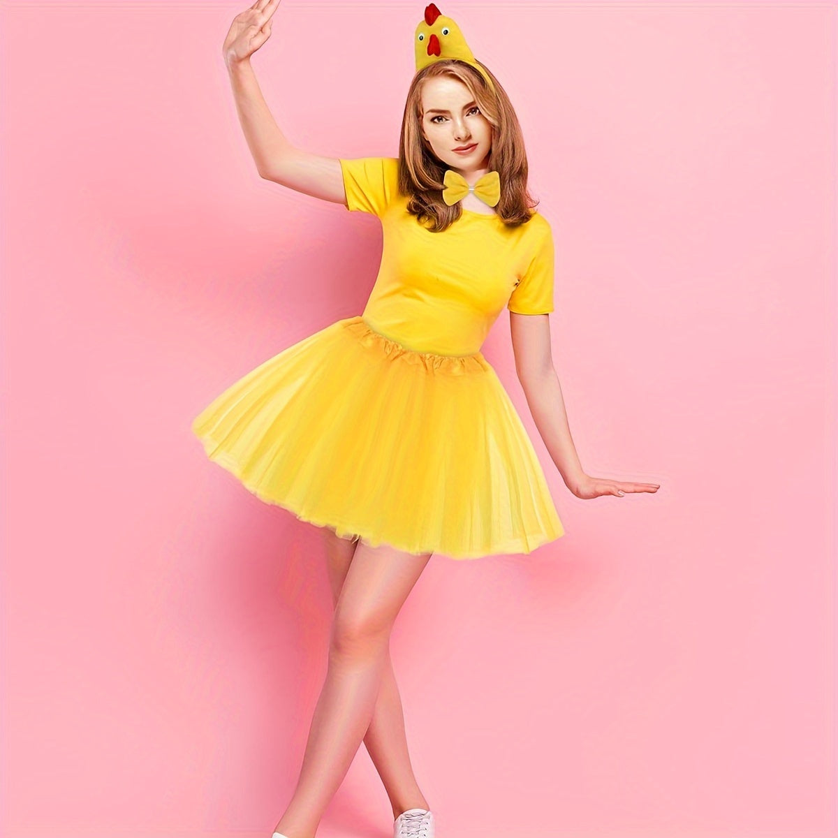 Adorable Chicken Costume Set, 3D Headband, Bow Tail, Short Skirt, Party Dress Up