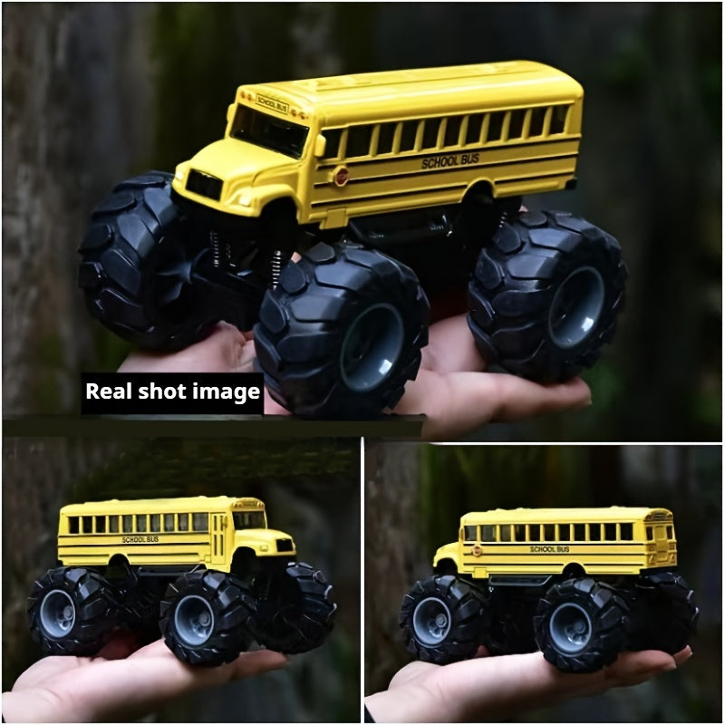 Alloy Monster Truck School Bus Toy Pull Back Action Big Wheels Durable Plastic
