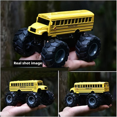 Alloy Monster Truck School Bus Toy Pull Back Action Big Wheels Durable Plastic