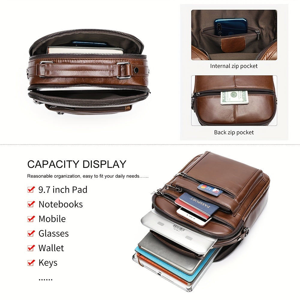 Casual Men's Leather Messenger Bag Shoulder Bag with Multiple Pockets