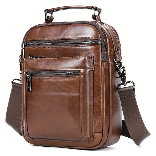 Casual Men's Leather Messenger Bag Shoulder Bag with Multiple Pockets