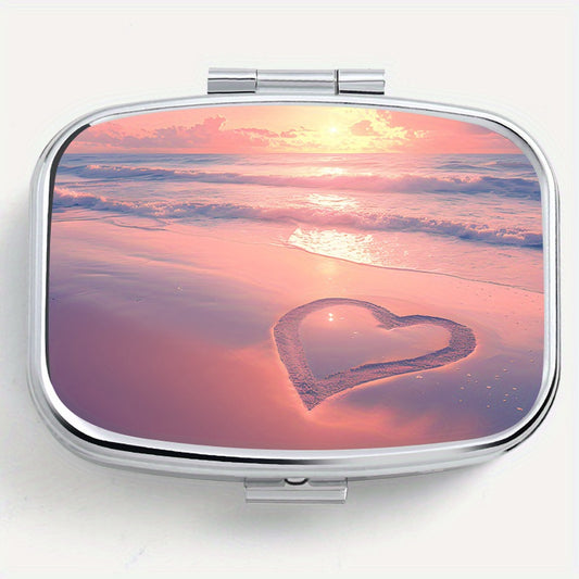 Romantic Beach Print Pattern Square Medicine Box Two Compartment Pill Box