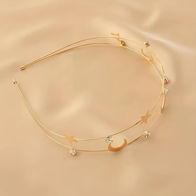 Golden Celestial Star and Moon Headband