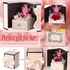 Hollow Love Heart Pendant Necklace Purple Zirconia Bear & Rose Flower Jewelry