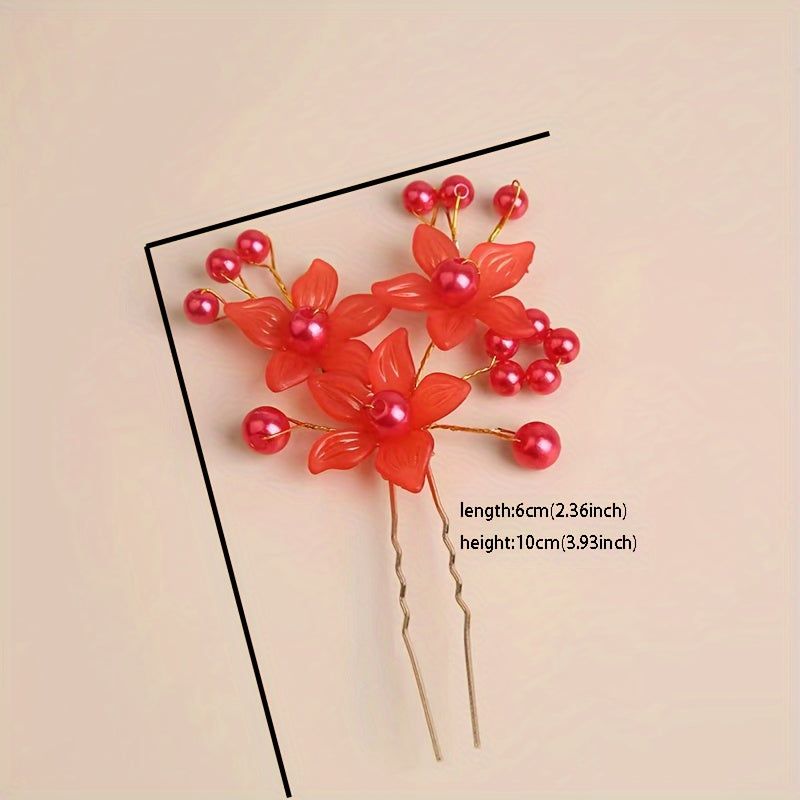 Sweet Flower U Shape Hairpin Girls Party Wedding Princess Hair Accessories