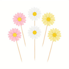 12pcs Pink Daisy Cupcake Toppers Spring Flower Cake Decorations