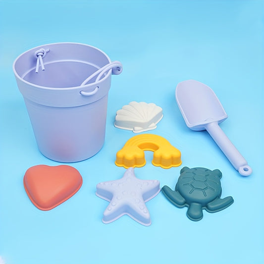 7pcs Silicone Beach Toys Ocean Style Kids' Beach Toys Bucket Shovel Sand Molds