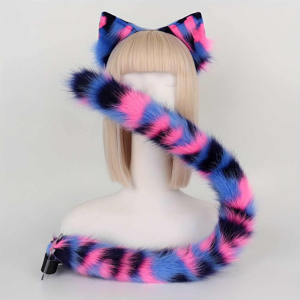2pcs Faux Fur Cat Tail & Animal Ears Set