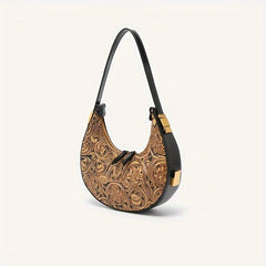 Vintage Crescent Flower Embossed Shoulder Bag Retro Hobo Underarm Purse