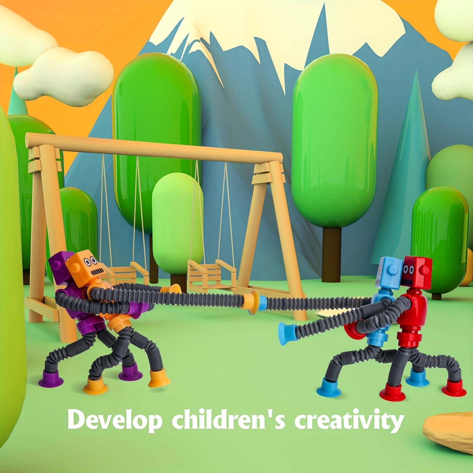 4pcs Pop Tube Sensory Toys Robot Tube, Suction Cup Robot Toys