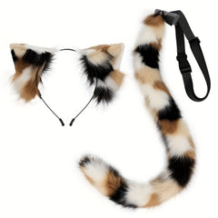2pcs Faux Fur Cat Tail & Animal Ears Set