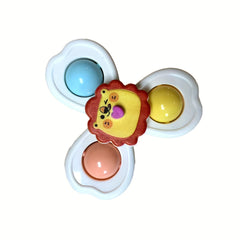 3 Cartoon Animal Spinning Tops with Suction Base - Safe Plastic Spin Toy