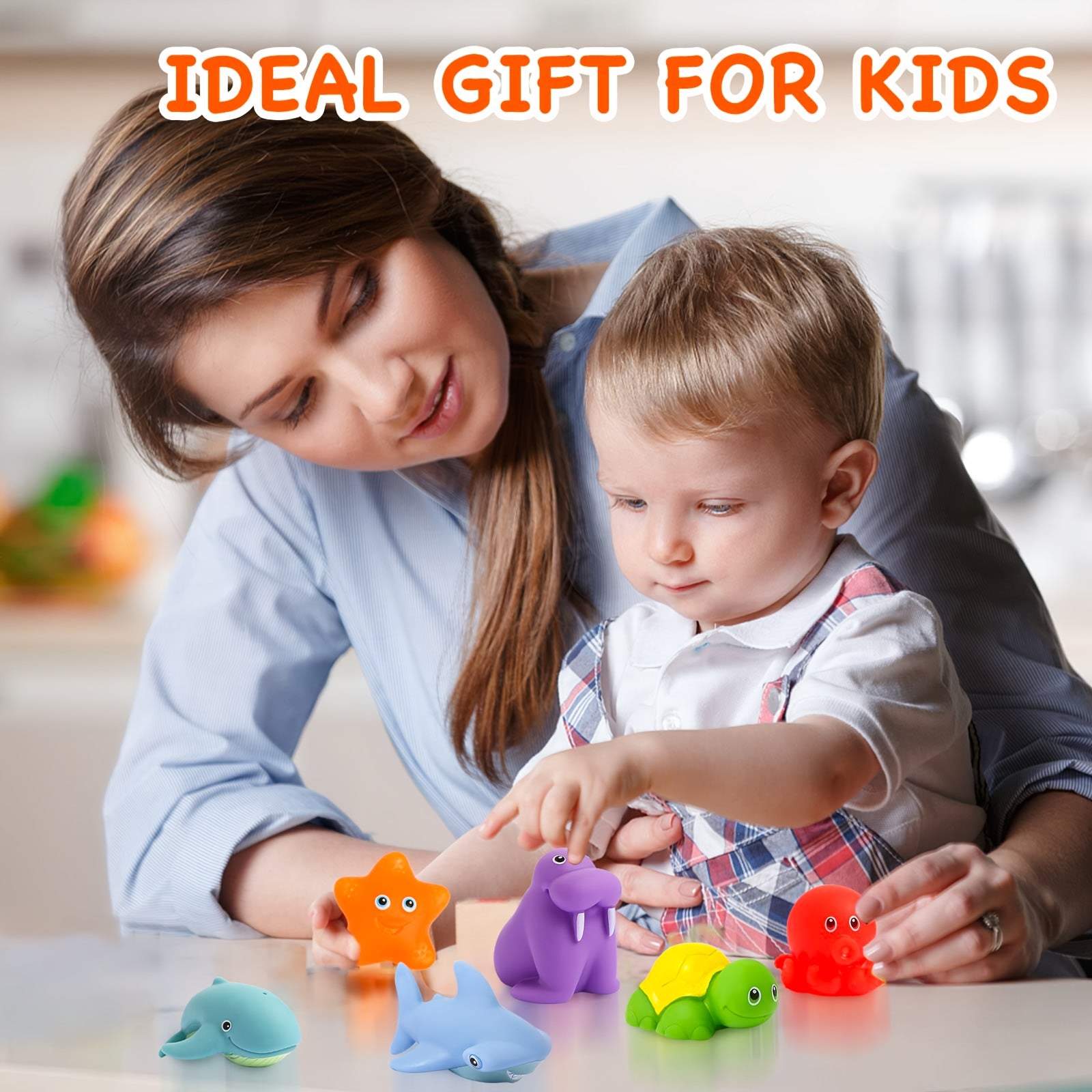 6pcs Rubber Ocean Animals Bath Toys Shower Floating Swimming Halloween