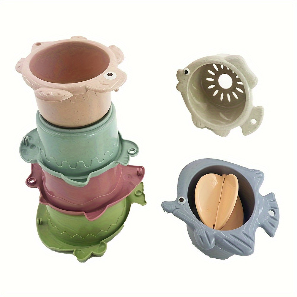 Cartoon Fish Stacking Cups Set for Kids Bath & Pool Play