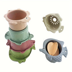 Cartoon Fish Stacking Cups Set for Kids Bath & Pool Play