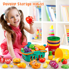 SHIMFUN Play Food Kitchen Playset for Toddlers Cutting Board Fruits Vegetables