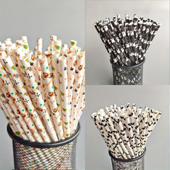 100pcs Halloween Paper Straws Biodegradable Party Straws with Designs